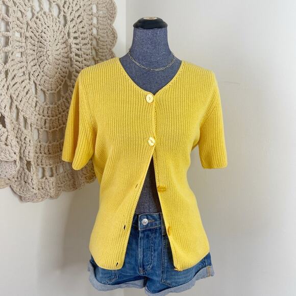 Vintage Butter Lemon Yellow Button Front Cardigan Sweater Size Medium - Picture 1 of 5